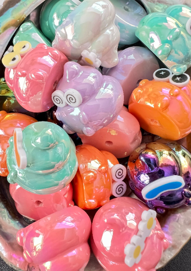 2PCS- UVAB Mixed Colors POOP emoji swirl beads image 1