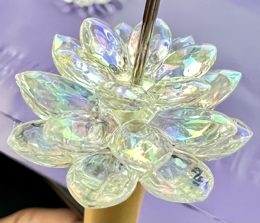 5 SETS-15 Pieces 38mm Lotus Flower Beads Clear UVAB Iridescent Rainbows image 0