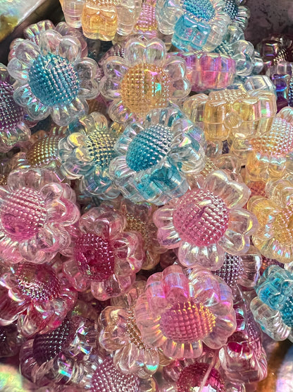 10PCS- 16mm 3D MultiColor SUNFLOWER UVAB Iridescent Acrylic Beads image 0