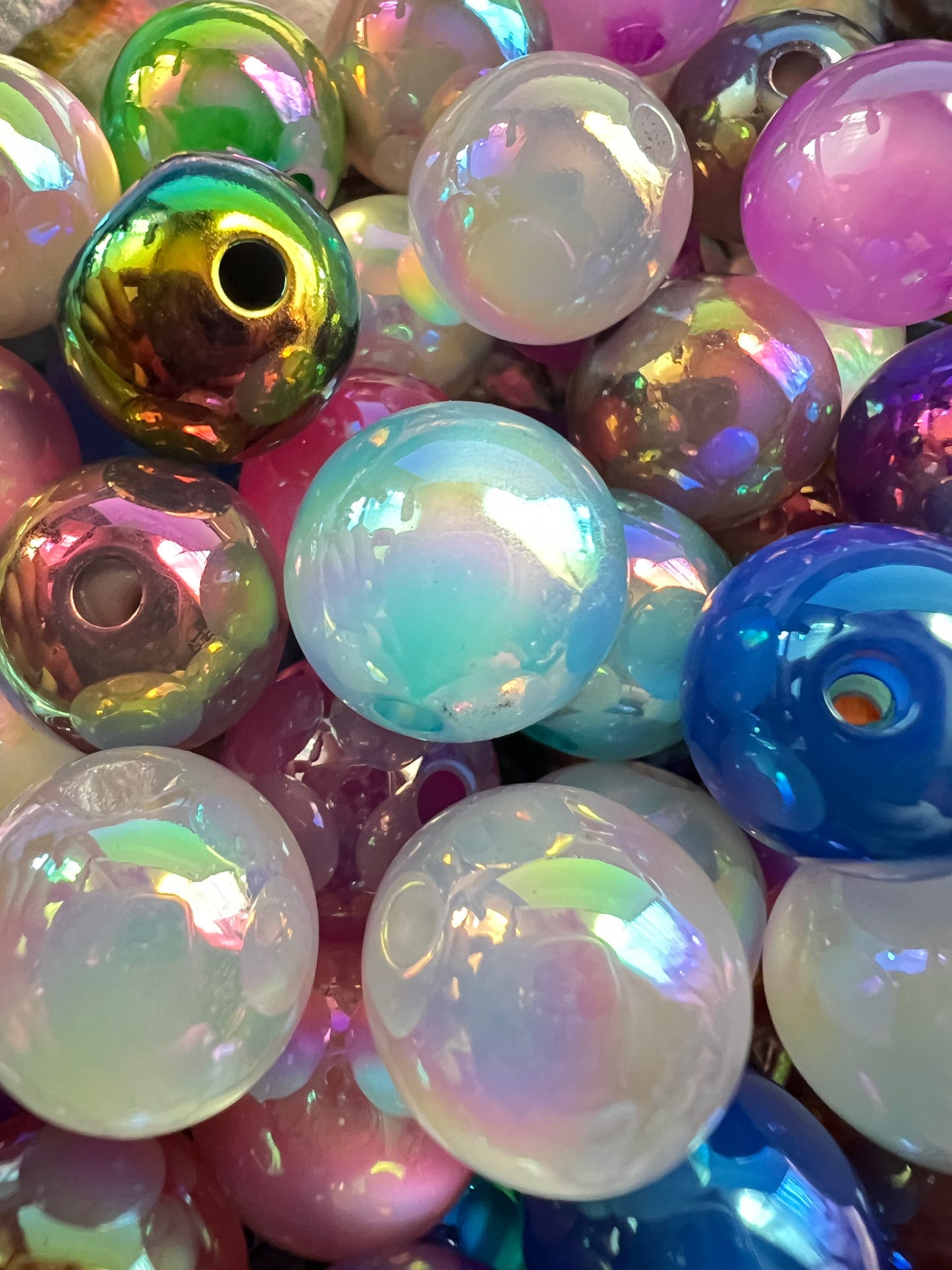 10 PCS- 15mm Multicolored Bright Cat EYE UVAB Rainbow Round Acrylic Beads image 1
