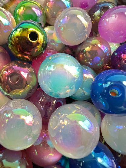 10 PCS- 15mm Multicolored Bright Cat EYE UVAB Rainbow Round Acrylic Beads image 1
