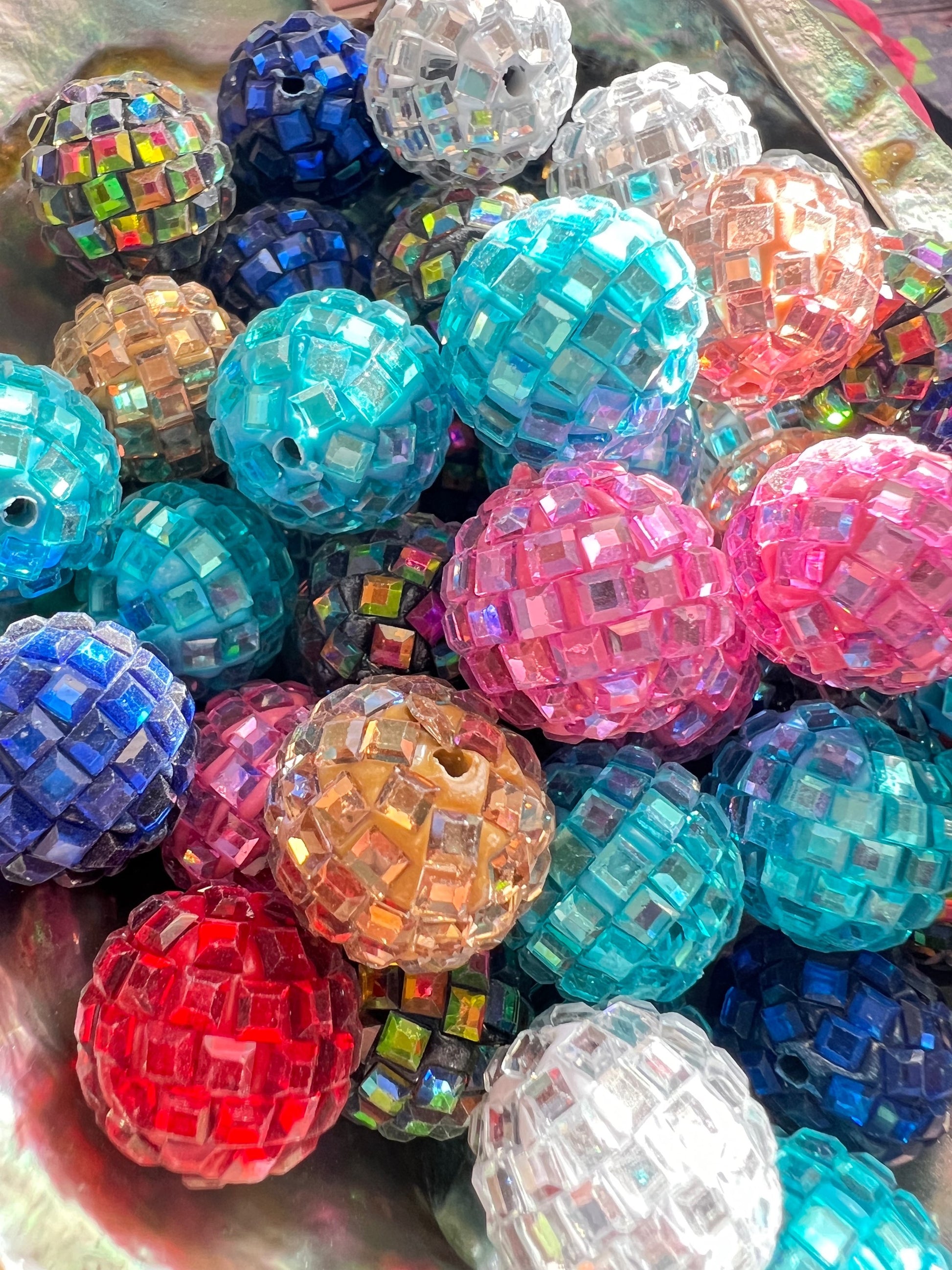 10 PCS - 16mm Round Multicolor Rhinestone Disco Round Clay Beads image 1