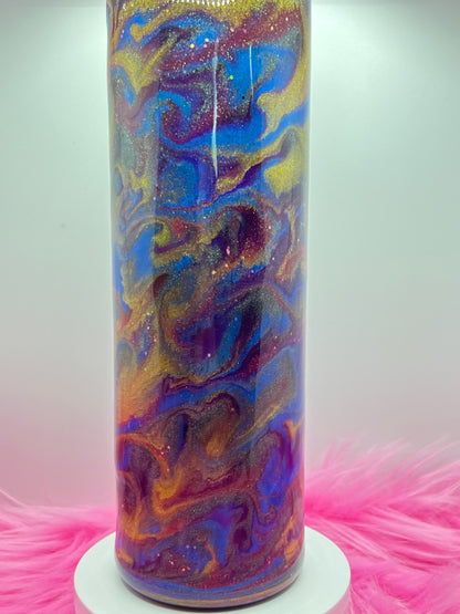 (1)- RTS 30oz Straight Blue/purple/pink/gold swirled ink/glitter Epoxy Tumbler image 3