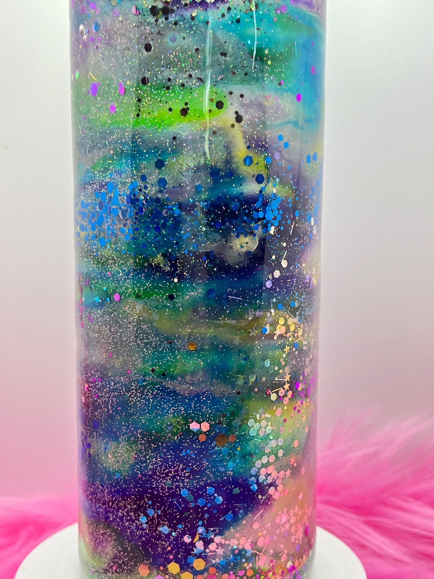 (1)- RTS 30oz Straight purple/yell/teal/blue MILKY WAY ink/glitter Epoxy Tumbler image 2
