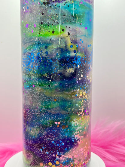 (1)- RTS 30oz Straight purple/yell/teal/blue MILKY WAY ink/glitter Epoxy Tumbler image 2