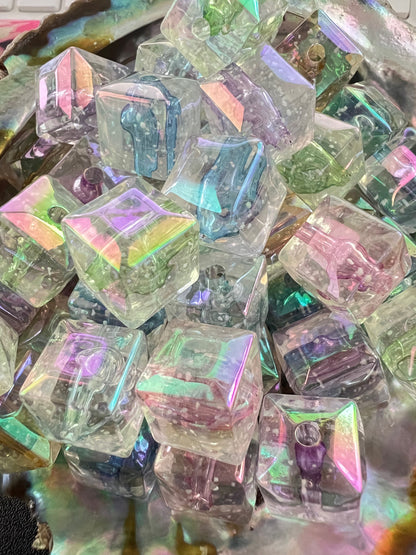 10 PCS- 14mm 3D Hexagonal Prism LUMINOUS Aura Clear/Bubble Acrylic Beads image 0
