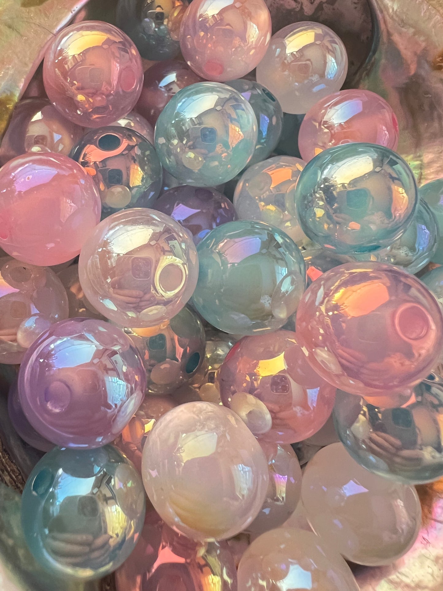 10 PCS- 15mm Multicolored Pastel CAT EYE UVAB Rainbow Round Acrylic Beads image 0