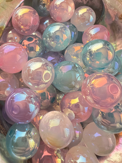 10 PCS- 15mm Multicolored Pastel CAT EYE UVAB Rainbow Round Acrylic Beads image 0
