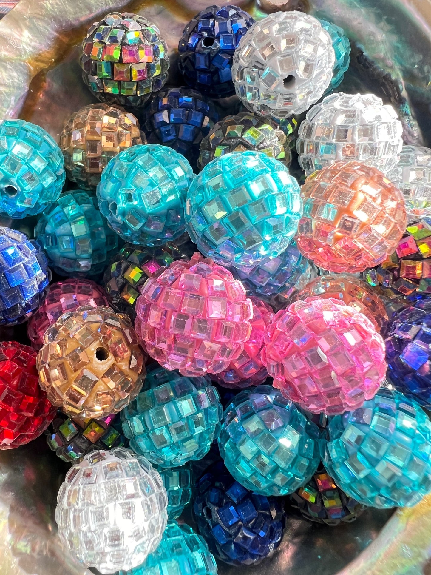 10 PCS - 16mm Round Multicolor Rhinestone Disco Round Clay Beads image 0