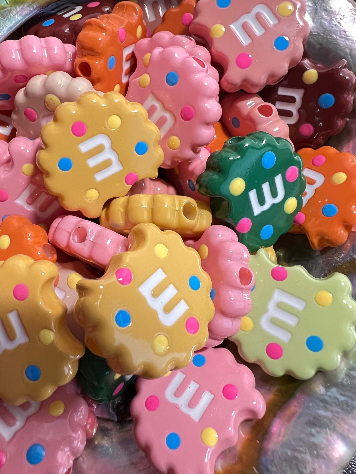 5 PCS- 22mm Multicolor (M) Cookie with Polka Dots Beads image 1