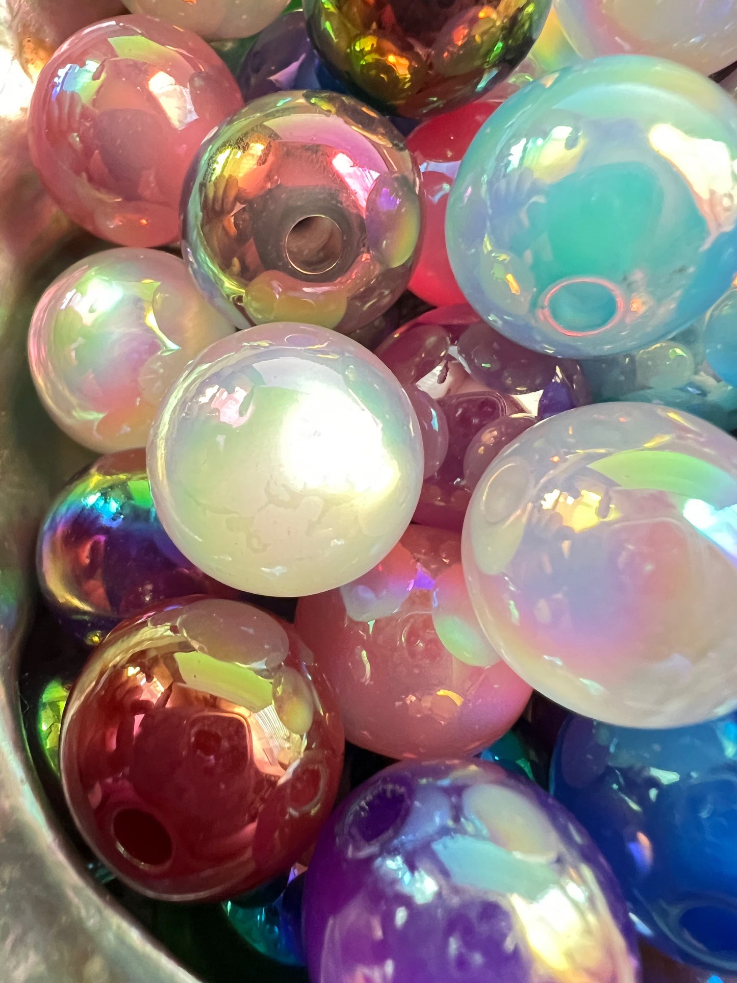 10 PCS- 15mm Multicolored Bright Cat EYE UVAB Rainbow Round Acrylic Beads image 2