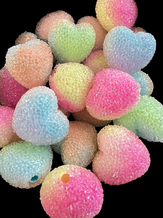 (3)PCS- 23MM Large Size Multi-Colored Sugar Coated Heart Beads image 0