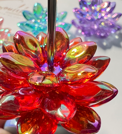 5SETS-15 Piece 38mm MultiColored Lotus Flower Beads UVAB Iridescent Rainbow Bead image 5