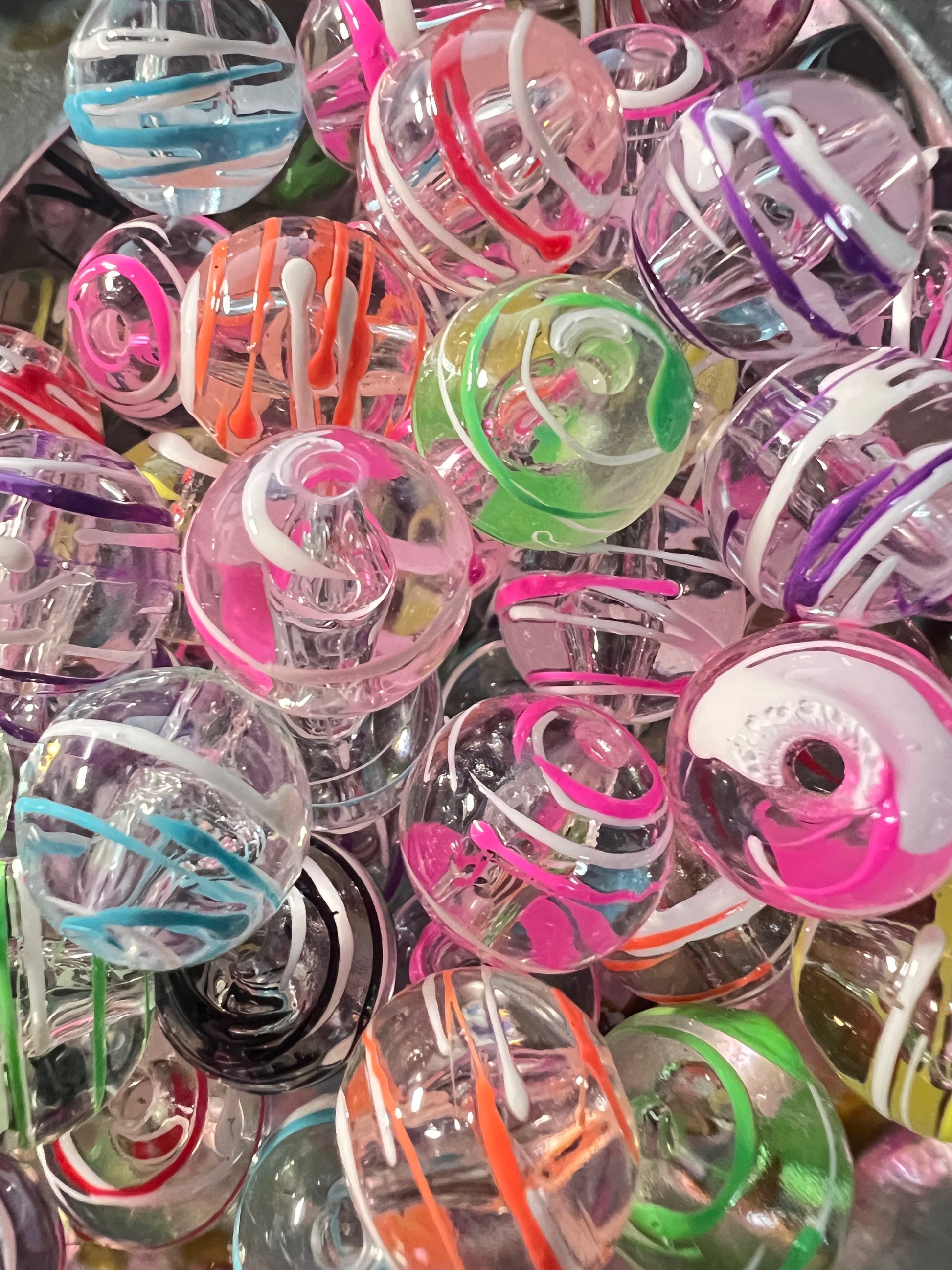 10 PCS- 15mm Round Clear Opaque UV Acrylic Hand painted Neon Color Swirl Beads image 2