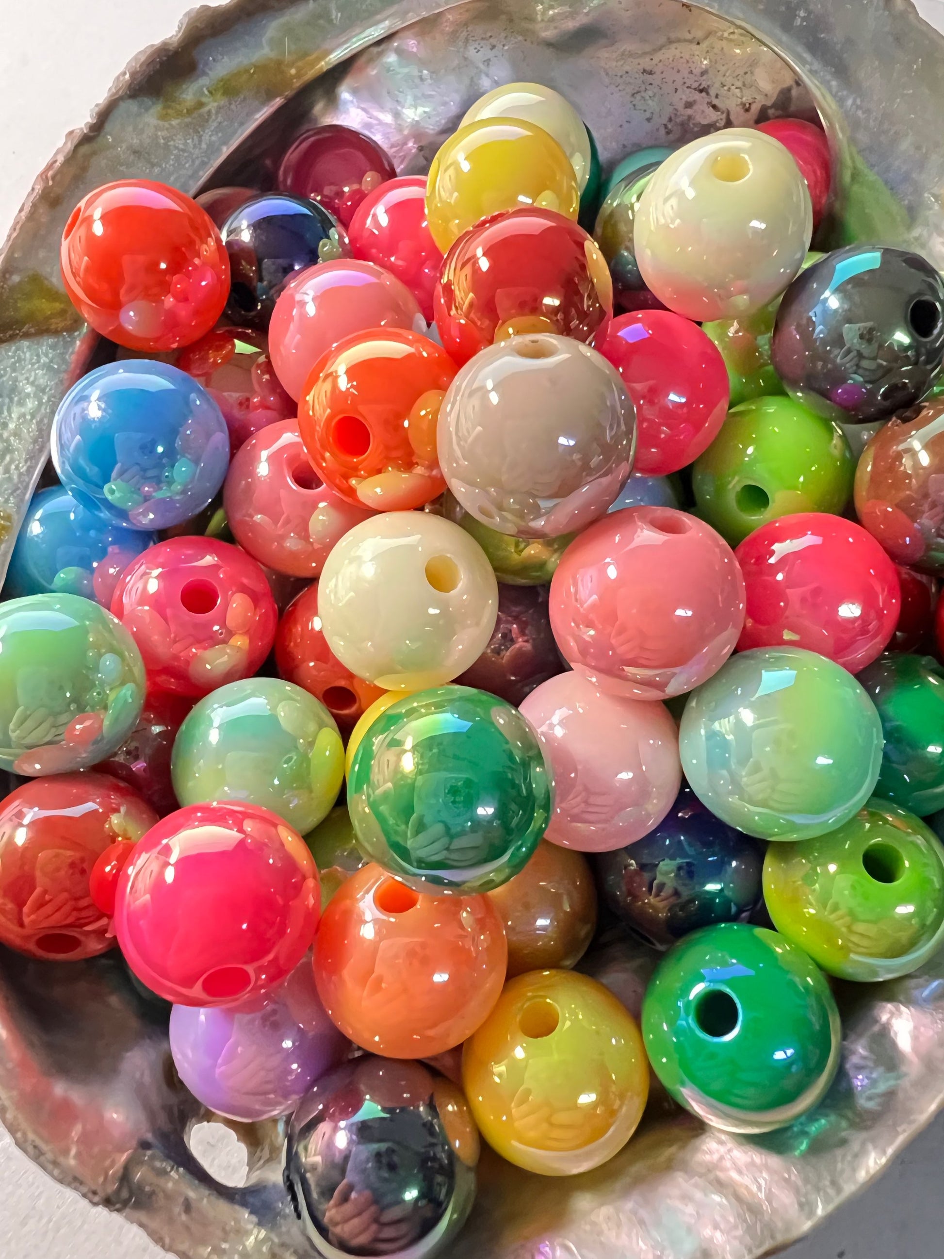 10 PCS- 13mm Bright Neon UVAB Rainbow Colors Mixed Round Acrylic Beads image 0