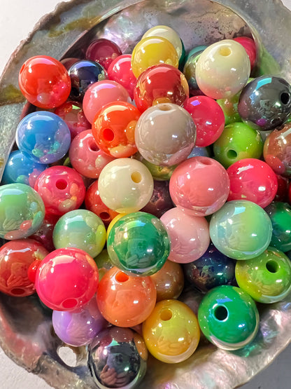 10 PCS- 13mm Bright Neon UVAB Rainbow Colors Mixed Round Acrylic Beads image 0