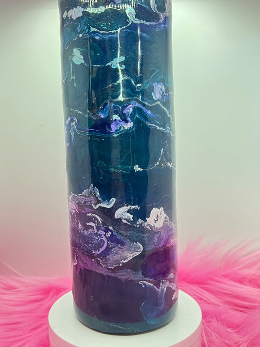 (1)- RTS 30oz Straight blue/chrome/white MILKY WAY ink/glitter Epoxy Tumbler image 0