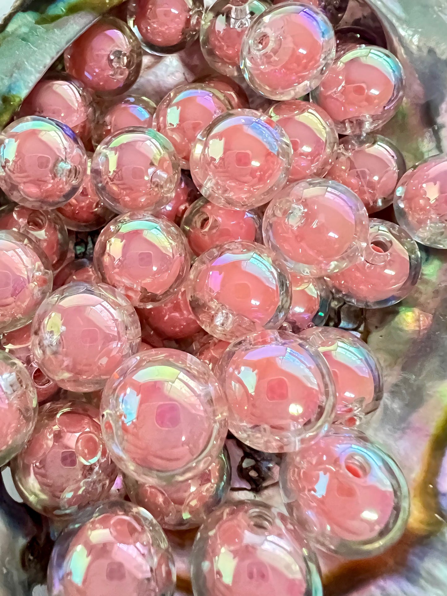 10 PCS - 15mm Jelly CORAL UVAB  Double Layer Round  Acrylic Beads image 0
