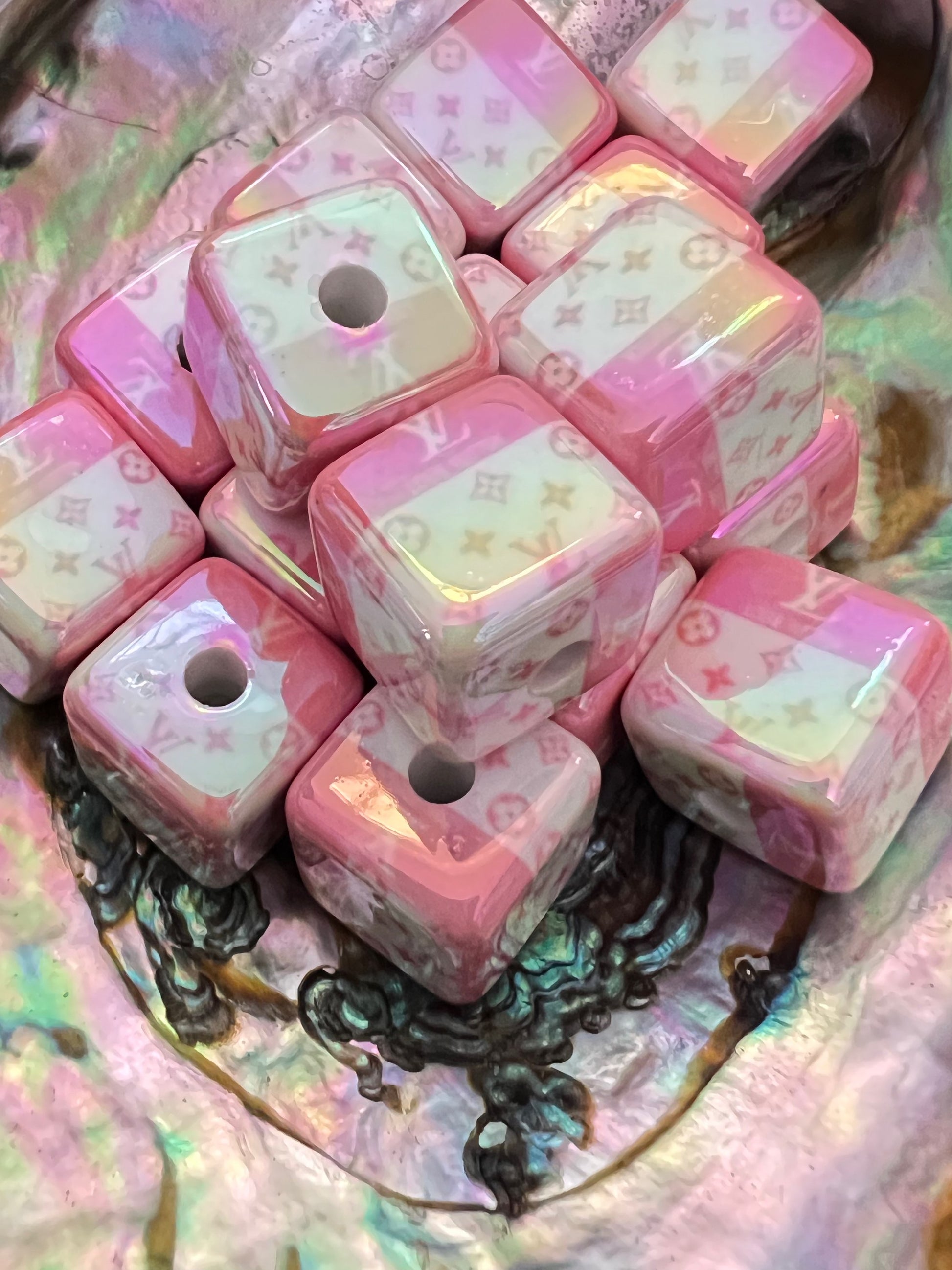 5PCS Choose Your Design, LoVe, C/C, DI OR, Colors, Cube/Square UVAB Coated Beads image 4