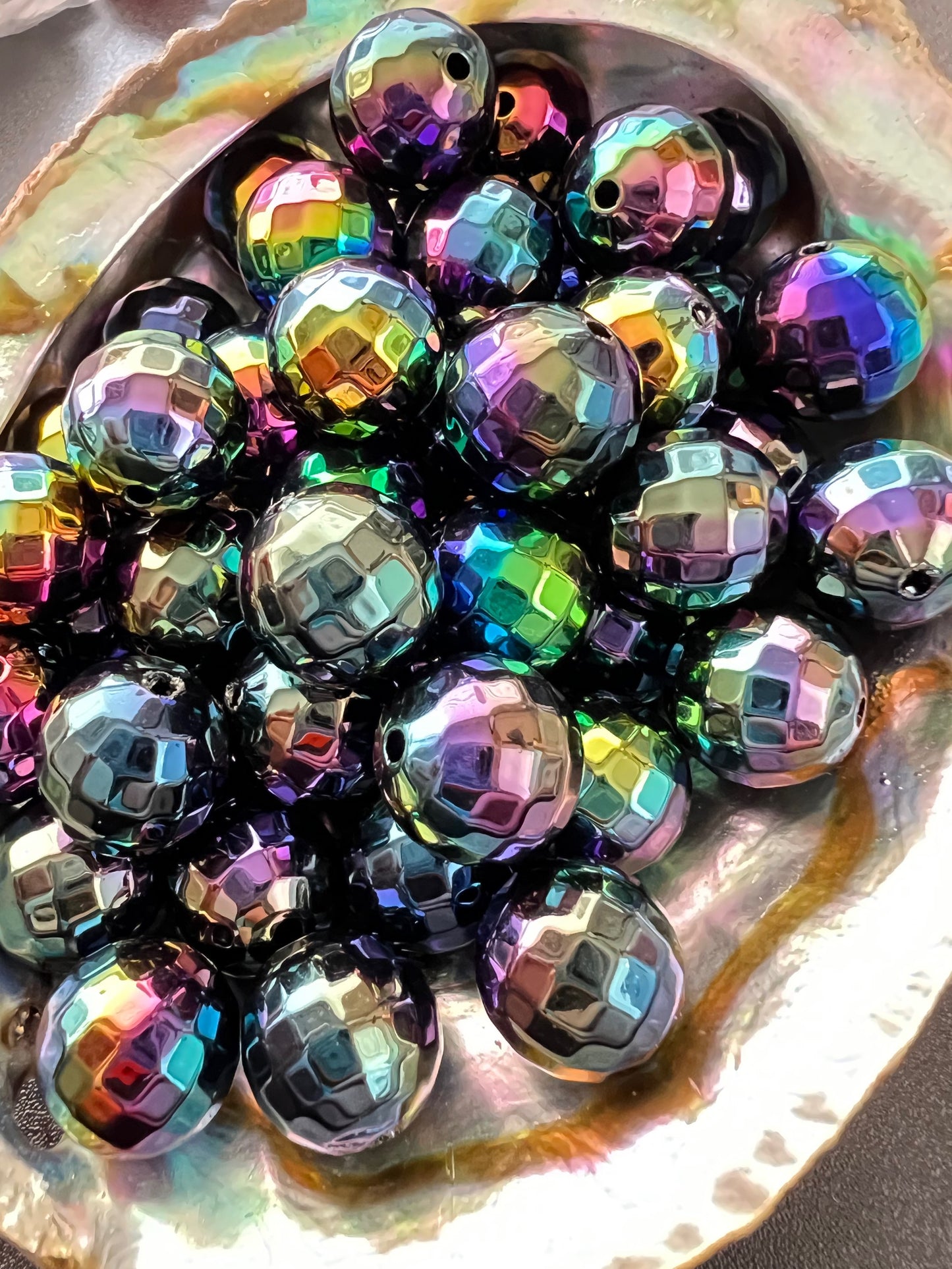 5 PCS- 15mm Potomac Faceted Disco Ball Black ABUV Coated Rainbow Beads image 0