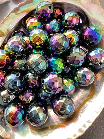 5 PCS- 15mm Potomac Faceted Disco Ball Black ABUV Coated Rainbow Beads image 0