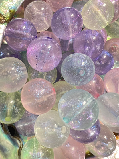 10 PCS- 15mm Pastel Round Transparent Acrylic Galaxy Shimmer Bubble Beads image 2
