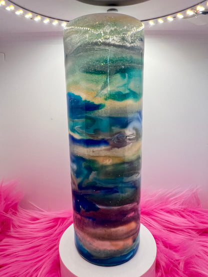  (1)- RTS 30oz Straight Beach Inspired blue/teal/silver ink/Epoxy Tumblere image 0