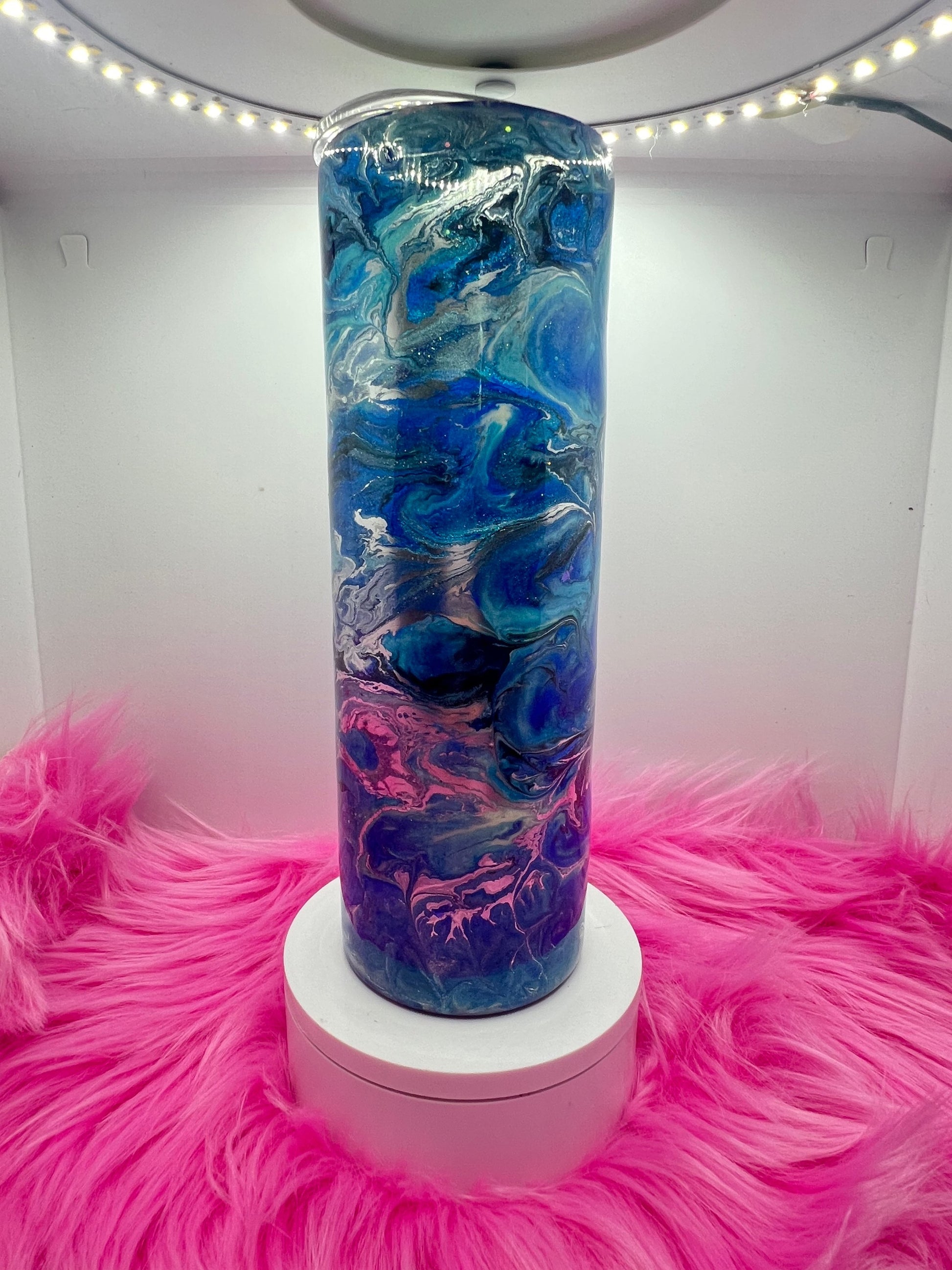 (1)- RTS 30oz Straight blue/chrome/black MILKY WAY ink/glitter Epoxy Tumbler image 0