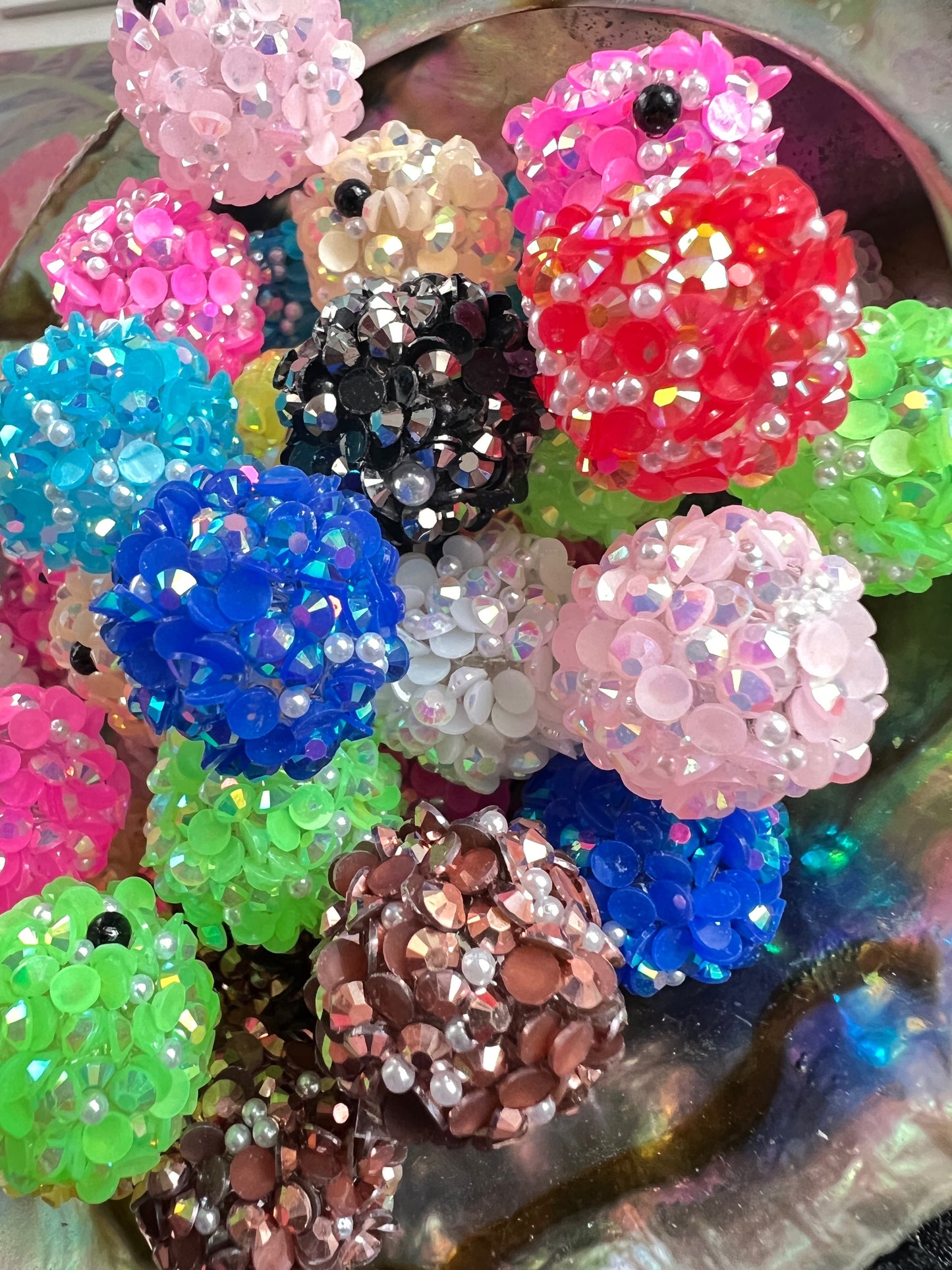 10 PCS- 18mm BRIGHT Mixed Color Pearl&Rhinestone Charm Sugar Coated Round Beads image 1