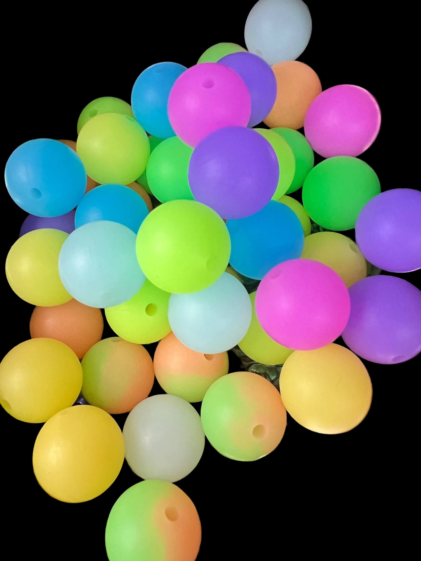 10 PCS- 15mm Round Multi Colored Luminous Mix of SILICONE Beads image 1