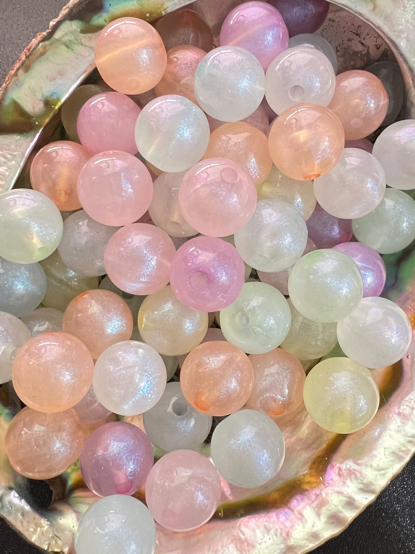 10 PCS- 13mm Light Pastel Transparent Iridescent Galaxy Glitter Acrylic Beads image 0