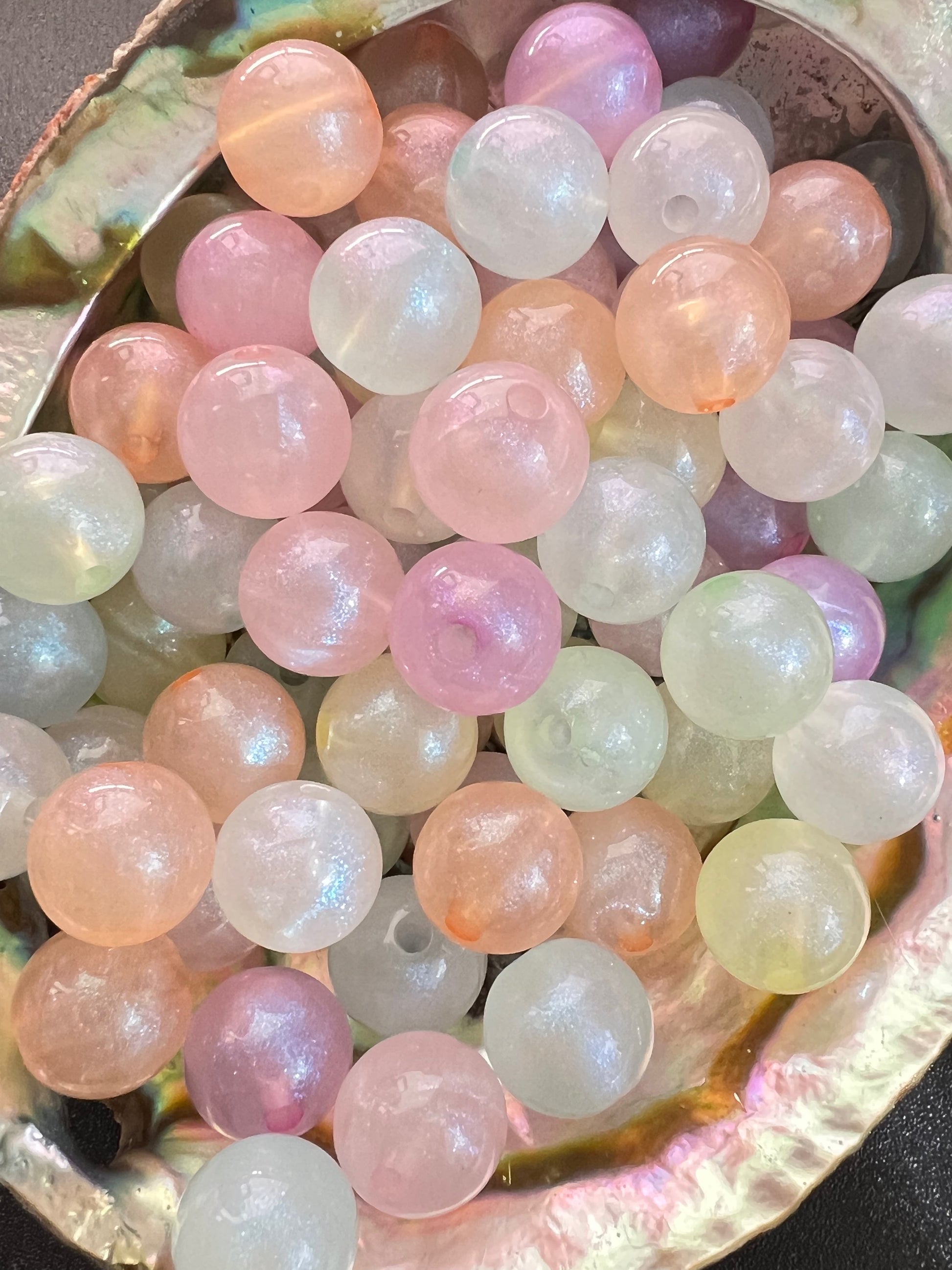10 PCS- 13mm Light Pastel Transparent Iridescent Galaxy Glitter Acrylic Beads image 0