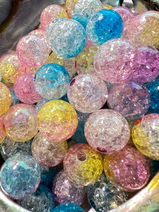 5 PCS Beads - 13mm Ombre Color Round Opaque Acrylic AB Crackle Beads image 1