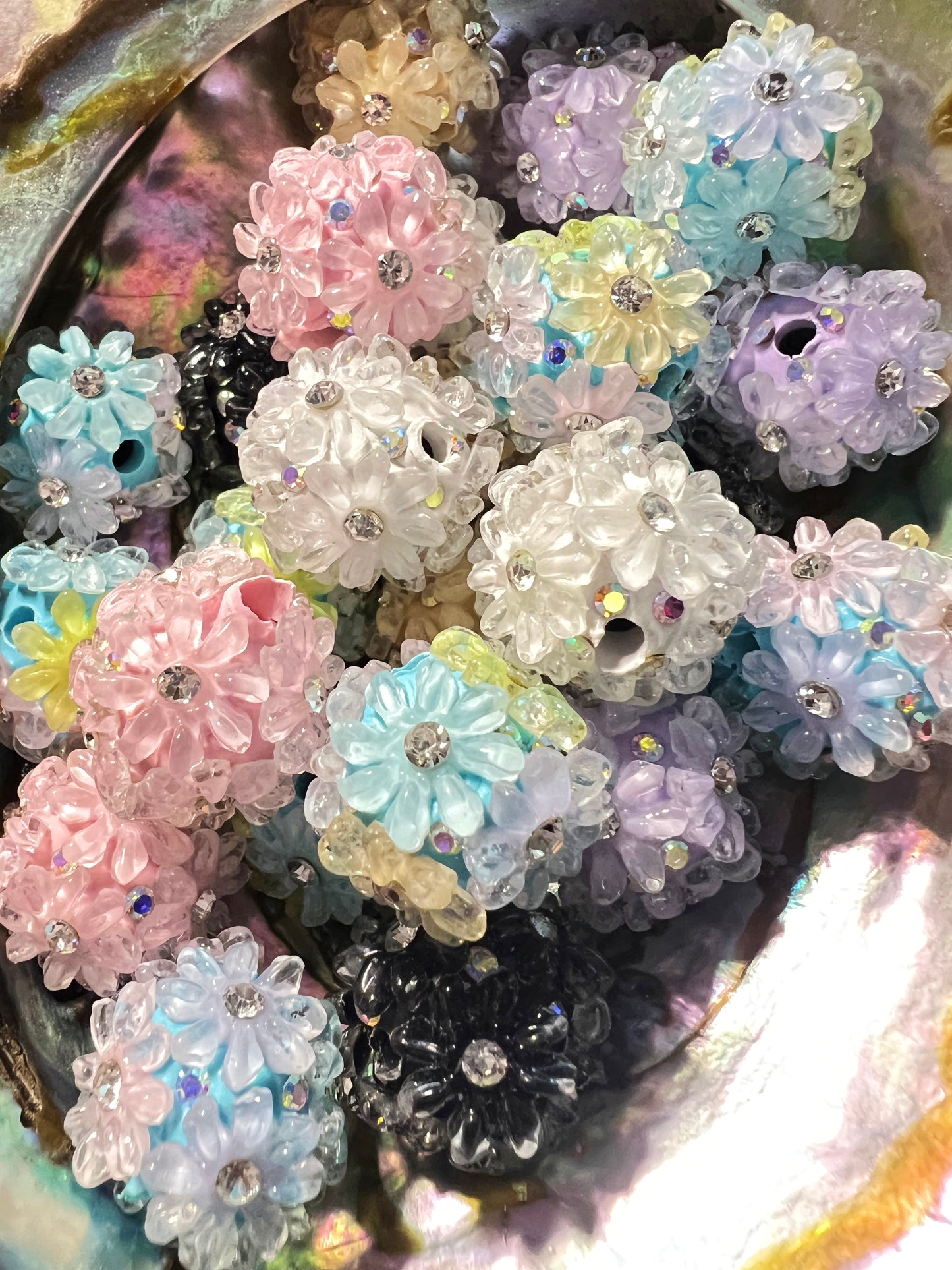 5 PCS- 18mm Fancy Round Mixed Color PASTEL Flowers/Rhinestones/Gems/ Cla image 2