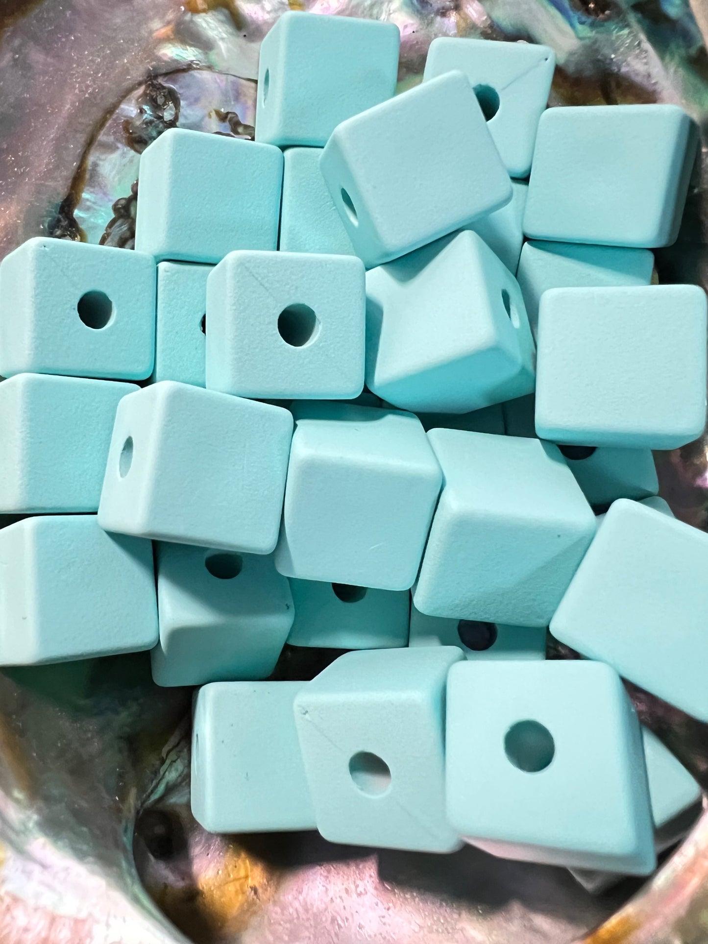 10 PCS - 13mm Matte Sky Blue Silicone Touch Cube/Square Acrylic Beads image 1