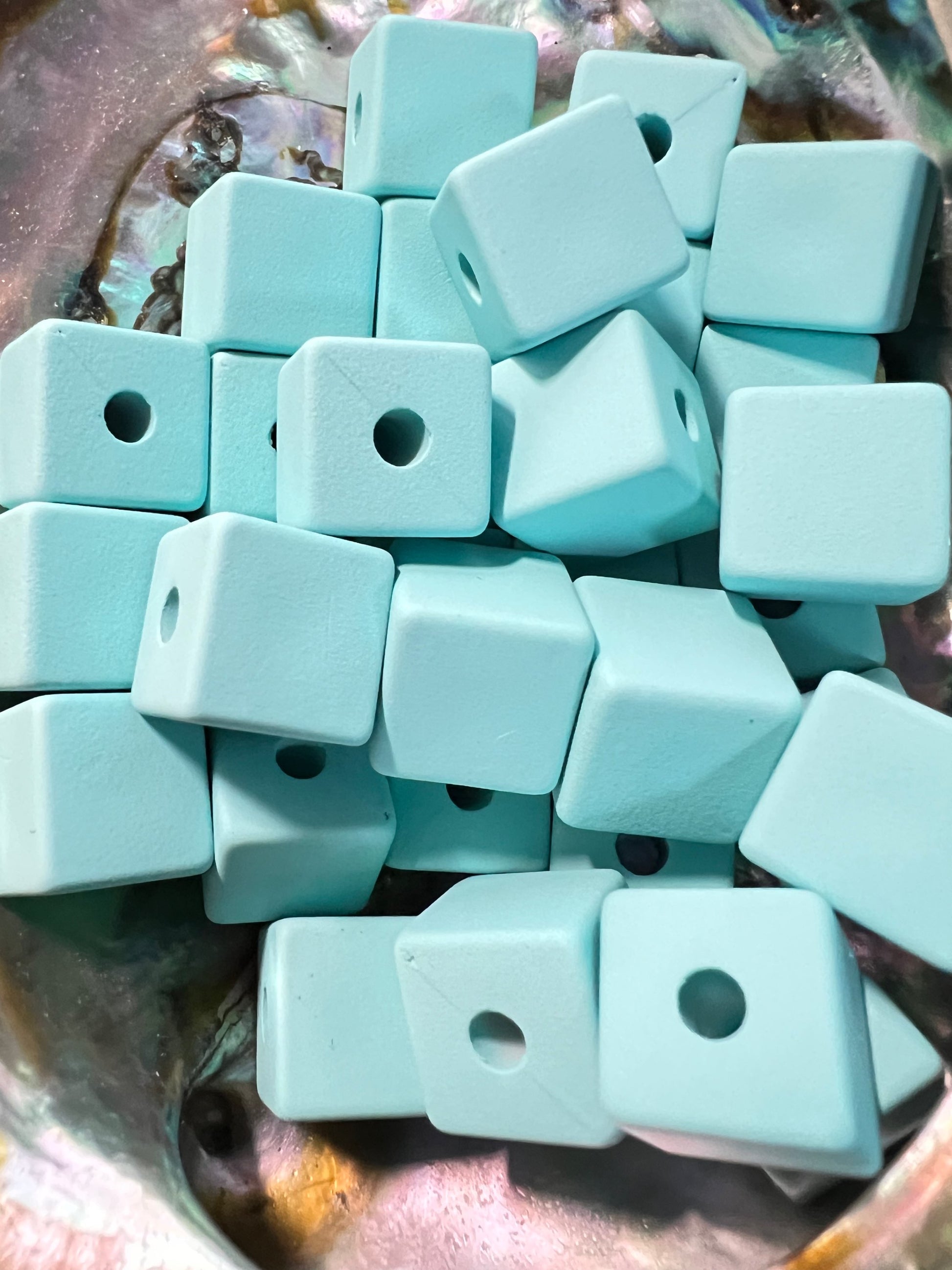 10 PCS - 13mm Matte Sky Blue Silicone Touch Cube/Square Acrylic Beads image 1