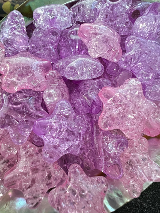 10 PCS - 21mm 3D Crackle Purple & Pink STAR Shaped Acrylic Beads image 2