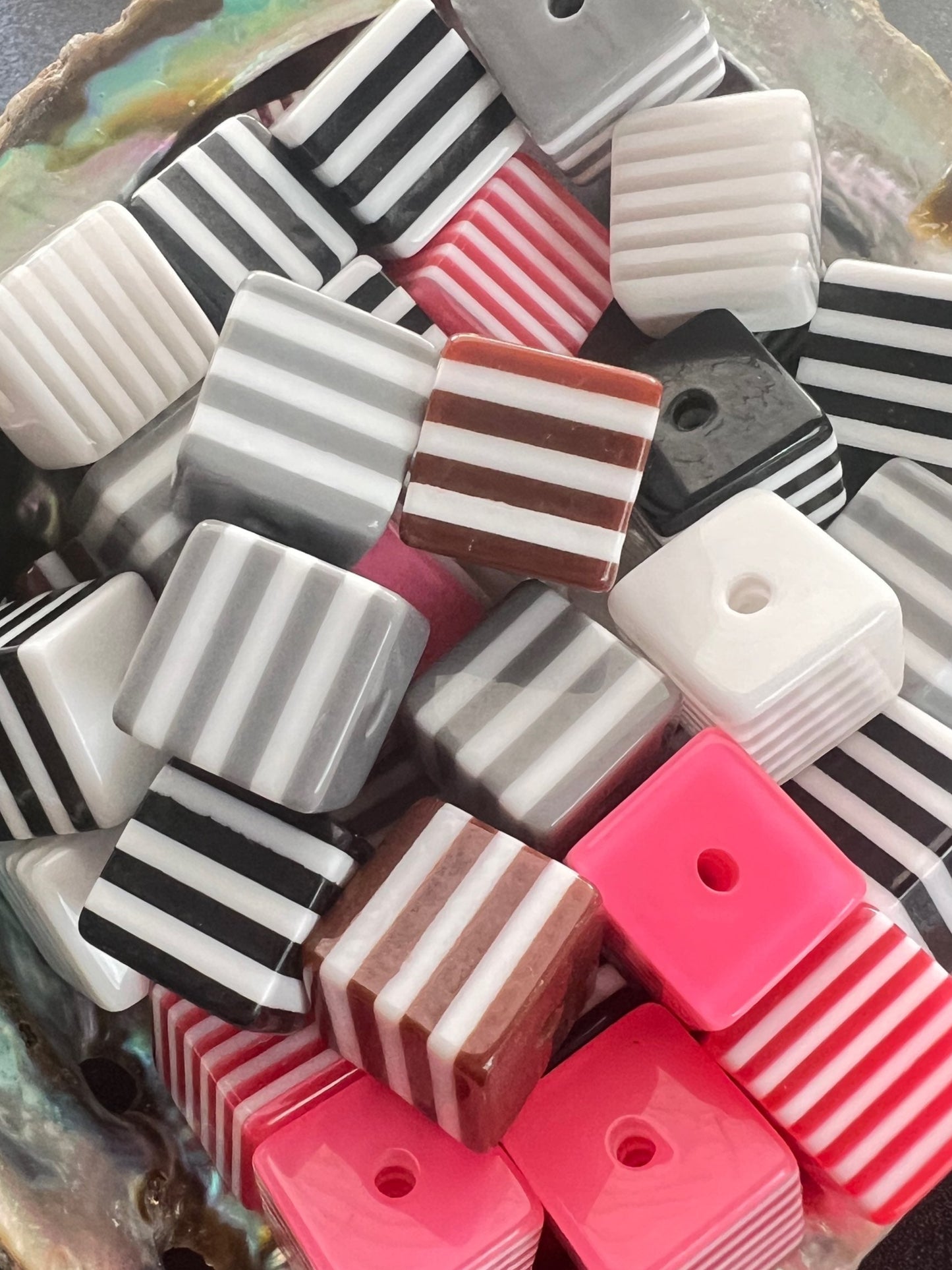 10 PCS - 14mm Multi Color Striped Cube/Square Bead image 0