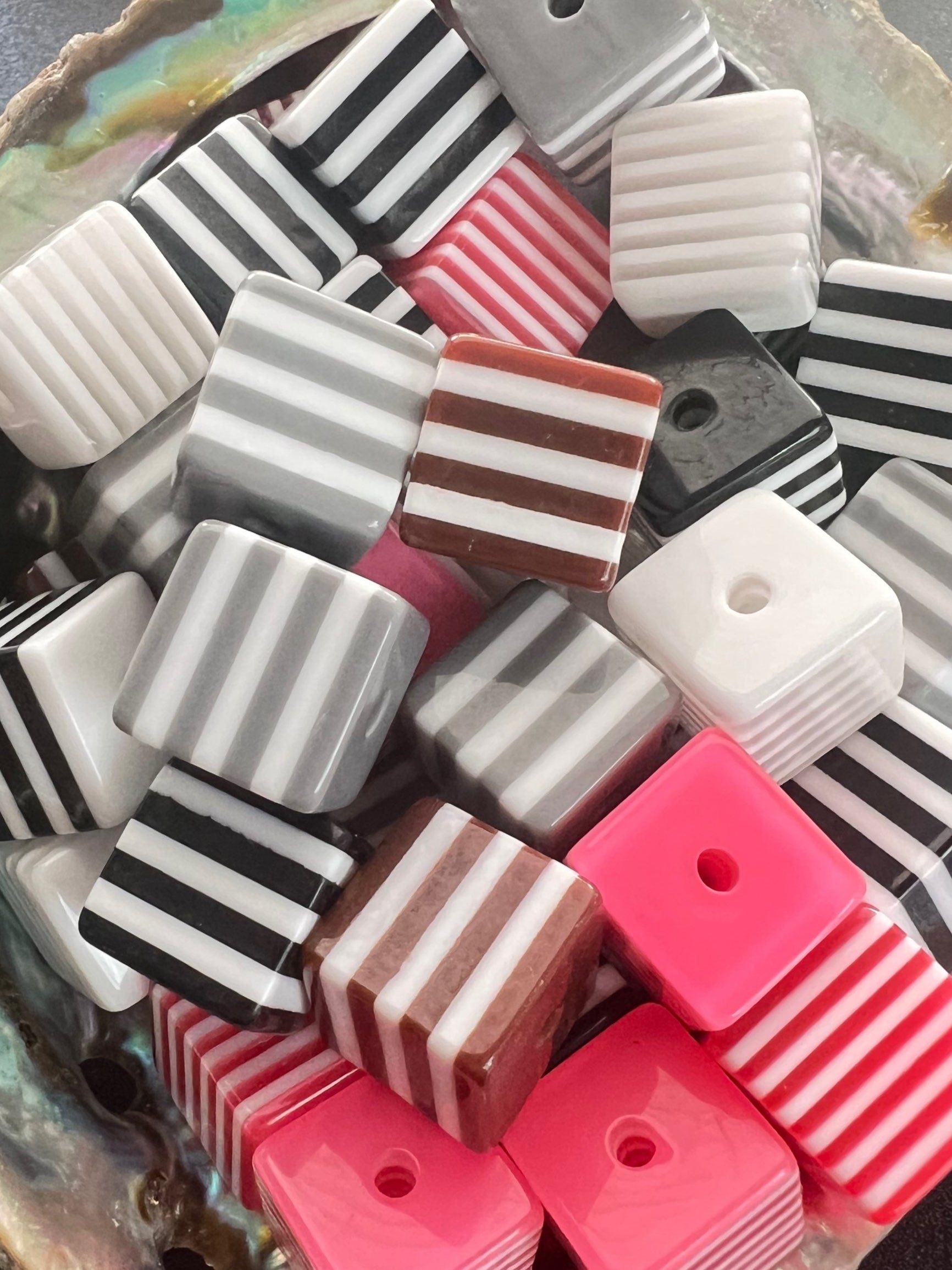 10 PCS - 14mm Multi Color Striped Cube/Square Bead image 0