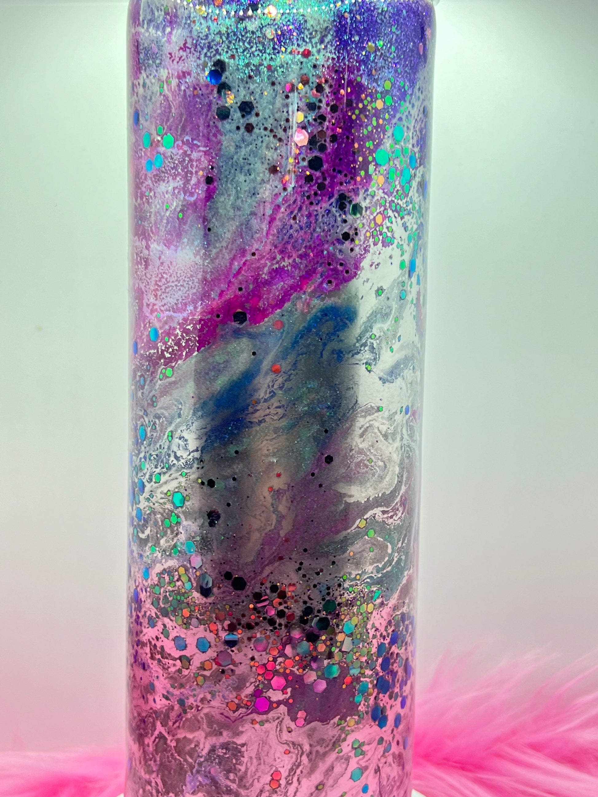(1)- RTS 30oz Straight Pink/purple/chrome MILKY WAY ink/glitter Epoxy Tumbler image 3