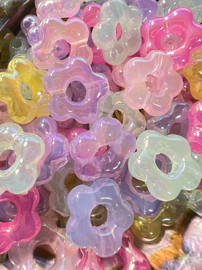 10PCS- 19mm Acrylic UVAB  Mixed Colors Flower Spacers/Frames/Acrylic Beads image 0