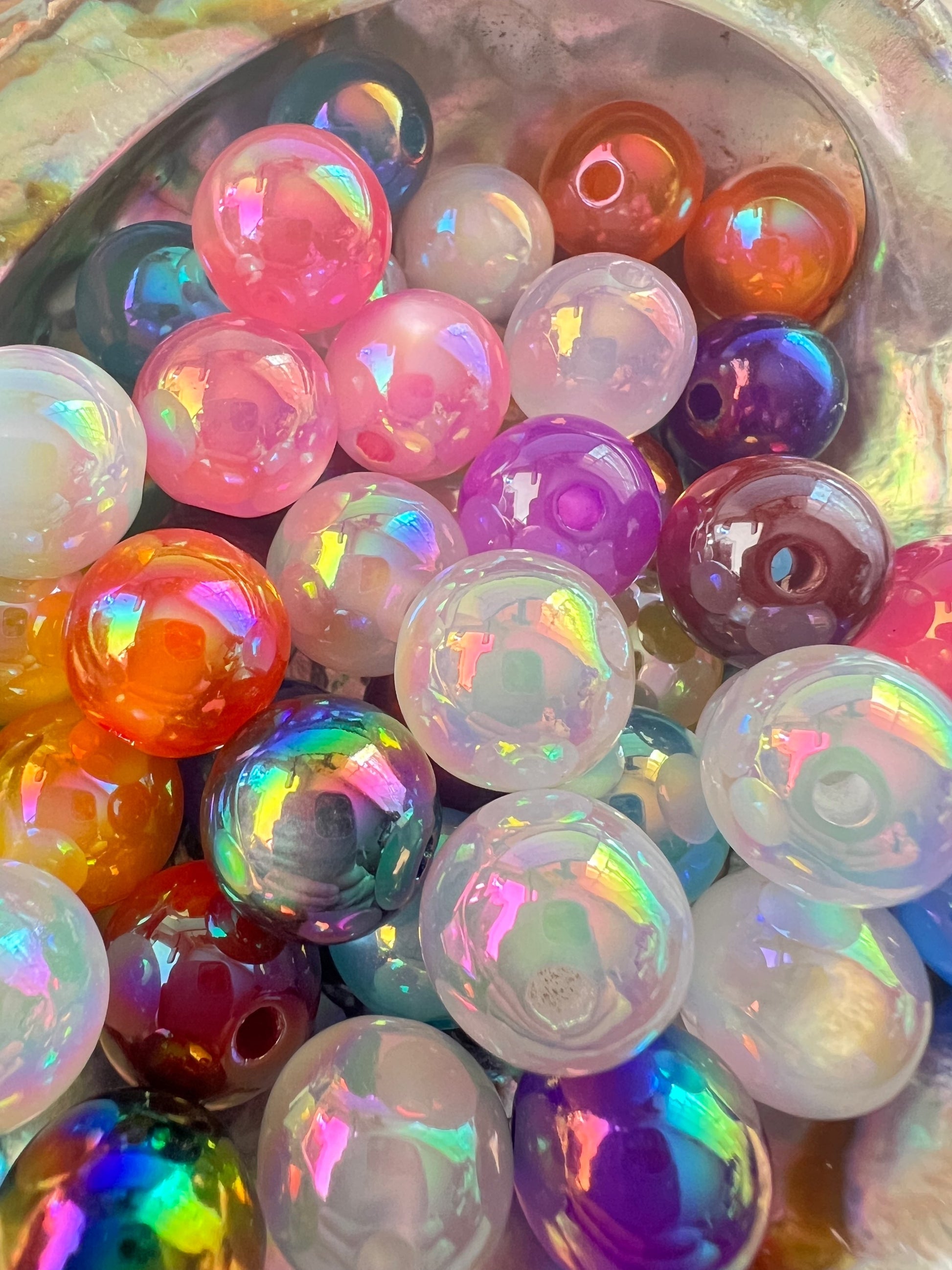 10 PCS- 15mm Multicolored Bright Cat EYE UVAB Rainbow Round Acrylic Beads image 3