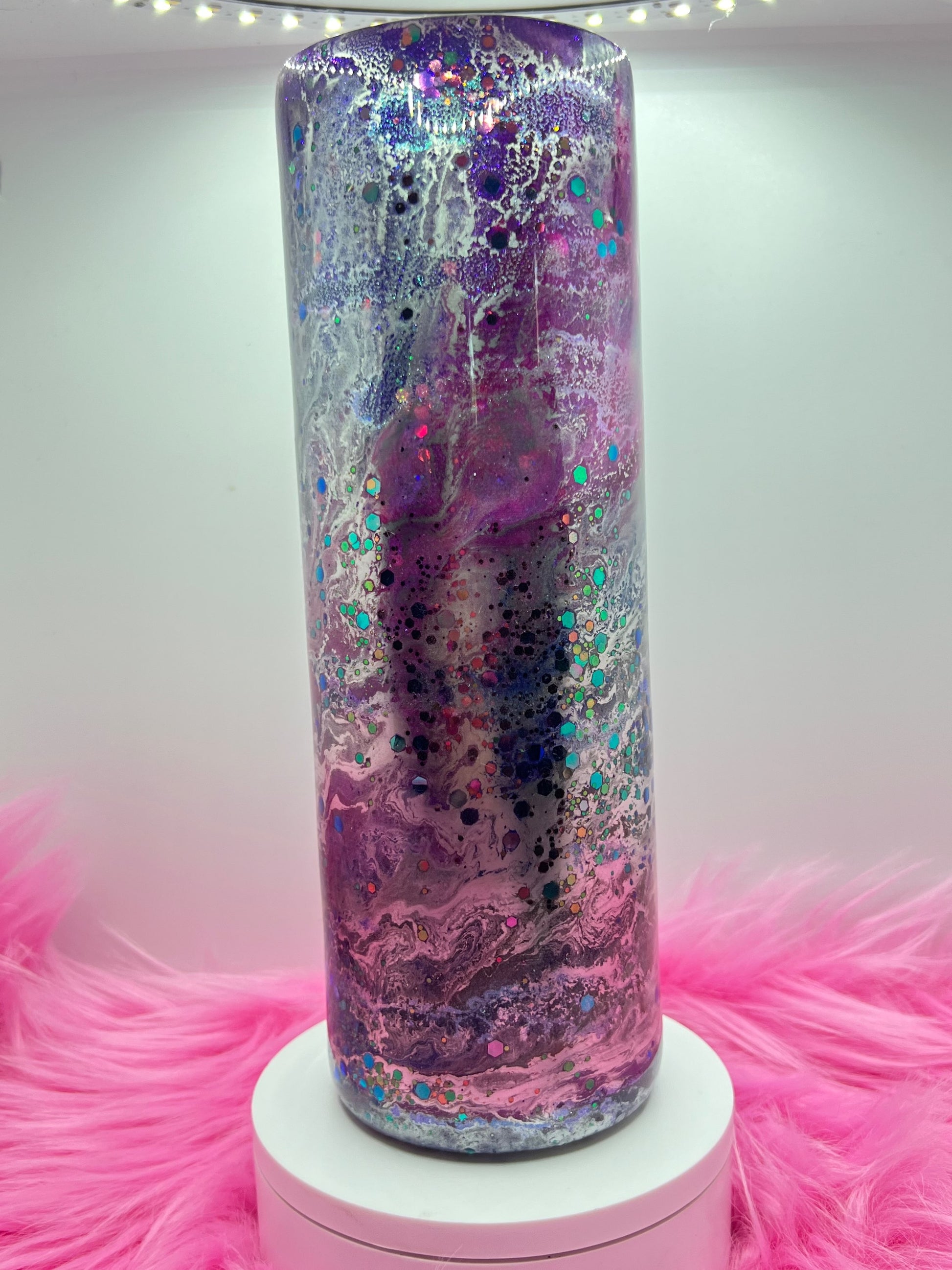(1)- RTS 30oz Straight Pink/purple/chrome MILKY WAY ink/glitter Epoxy Tumbler image 0