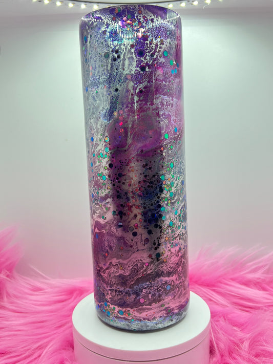 (1)- RTS 30oz Straight Pink/purple/chrome MILKY WAY ink/glitter Epoxy Tumbler image 0