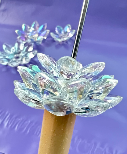 5 SETS-15 Pieces 38mm Lotus Flower Beads Clear UVAB Iridescent Rainbows image 1