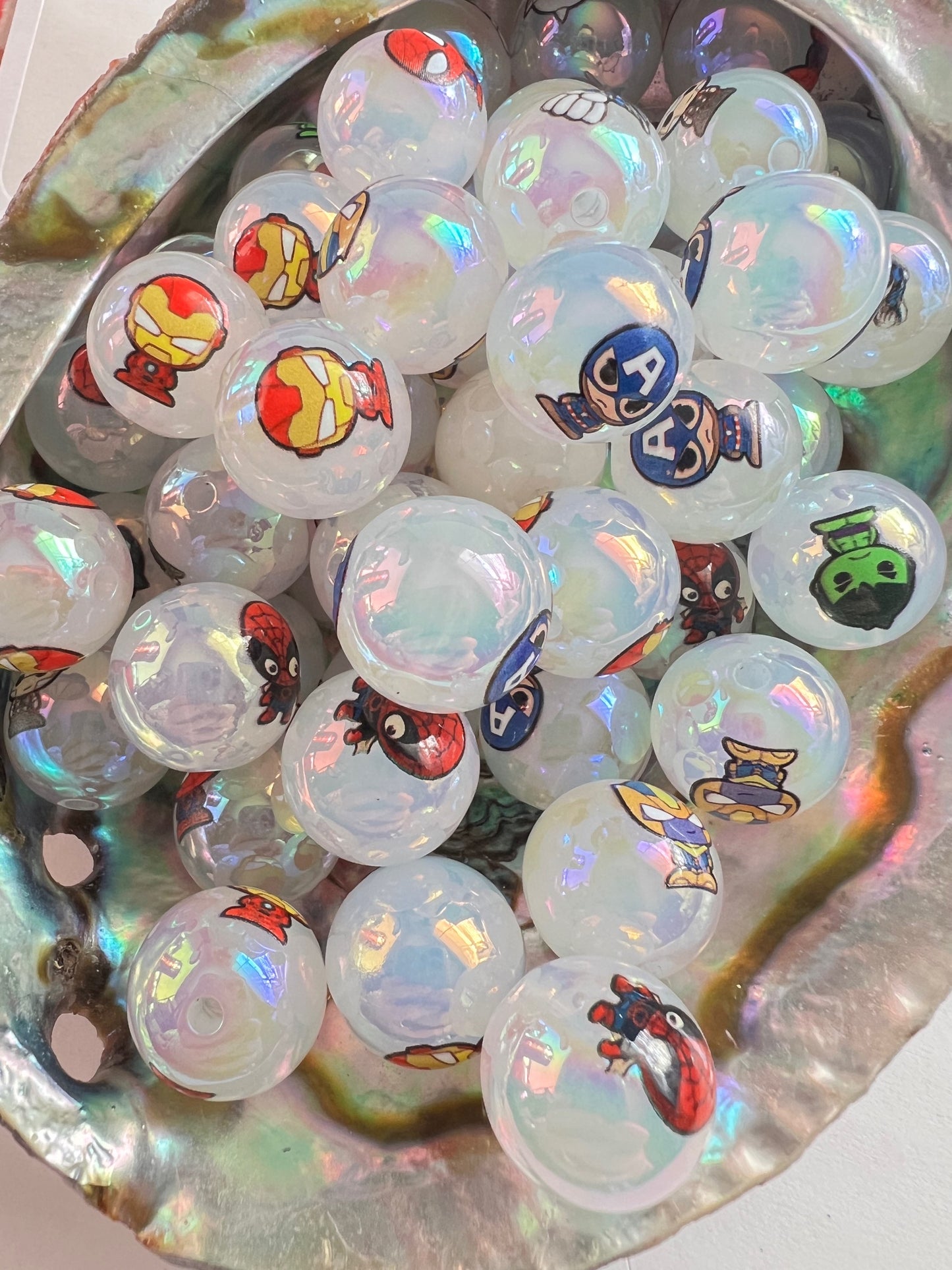 10 PCS- 16mm Super Hero MIX Round UVAB Clear Iridescent Rainbow Acrylic Beads image 0