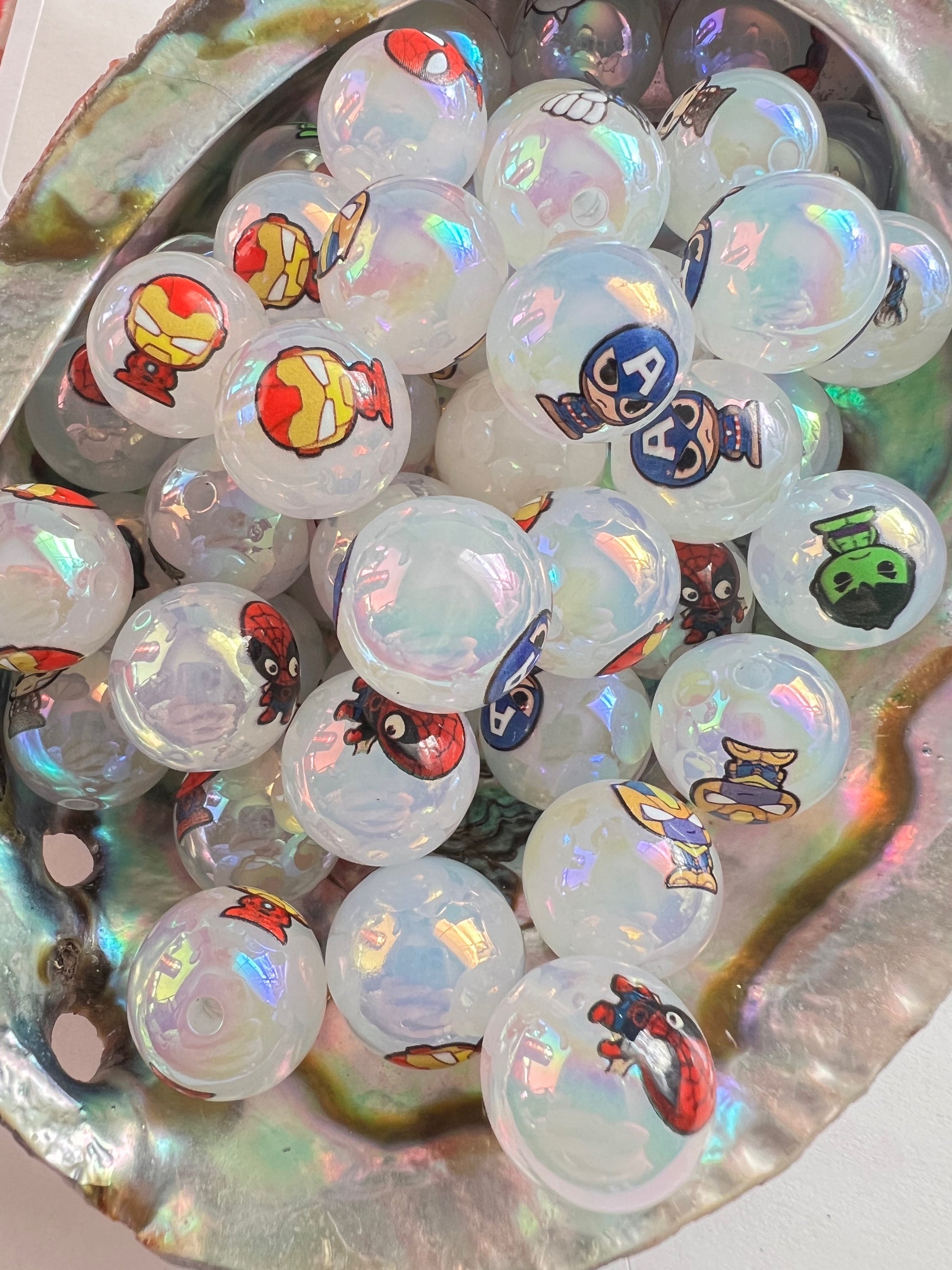 10 PCS- 16mm Super Hero MIX Round UVAB Clear Iridescent Rainbow Acrylic Beads image 0