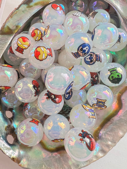 10 PCS- 16mm Super Hero MIX Round UVAB Clear Iridescent Rainbow Acrylic Beads image 0