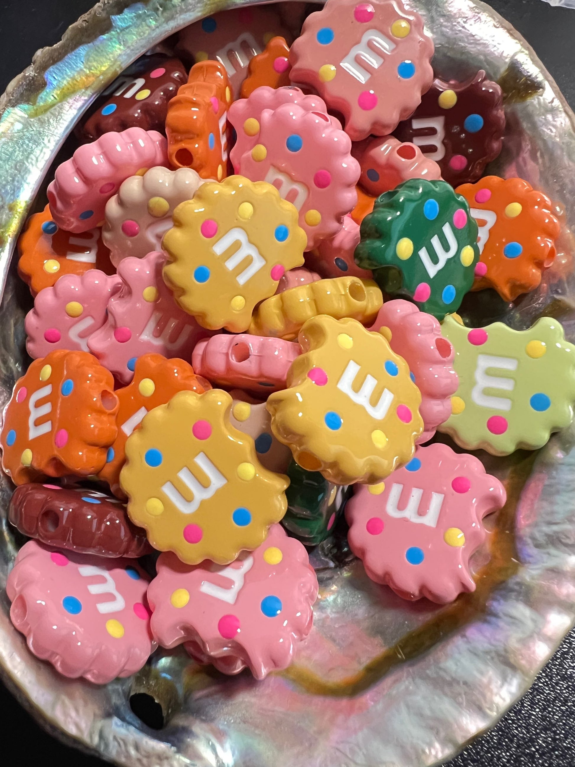 5 PCS- 22mm Multicolor (M) Cookie with Polka Dots Beads image 0