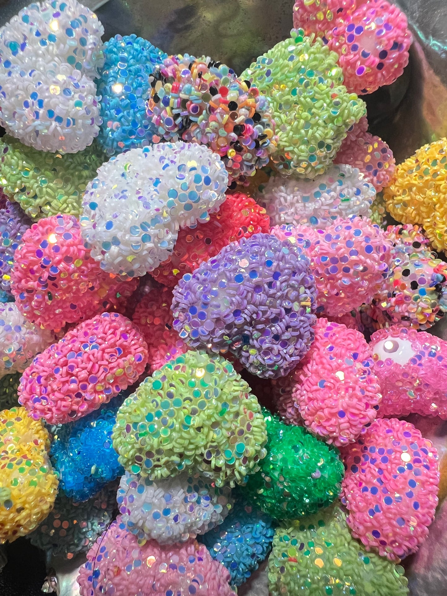 10 PCS- 19MM Glitter Coated Multi Colored Heart Focal Beads image 2